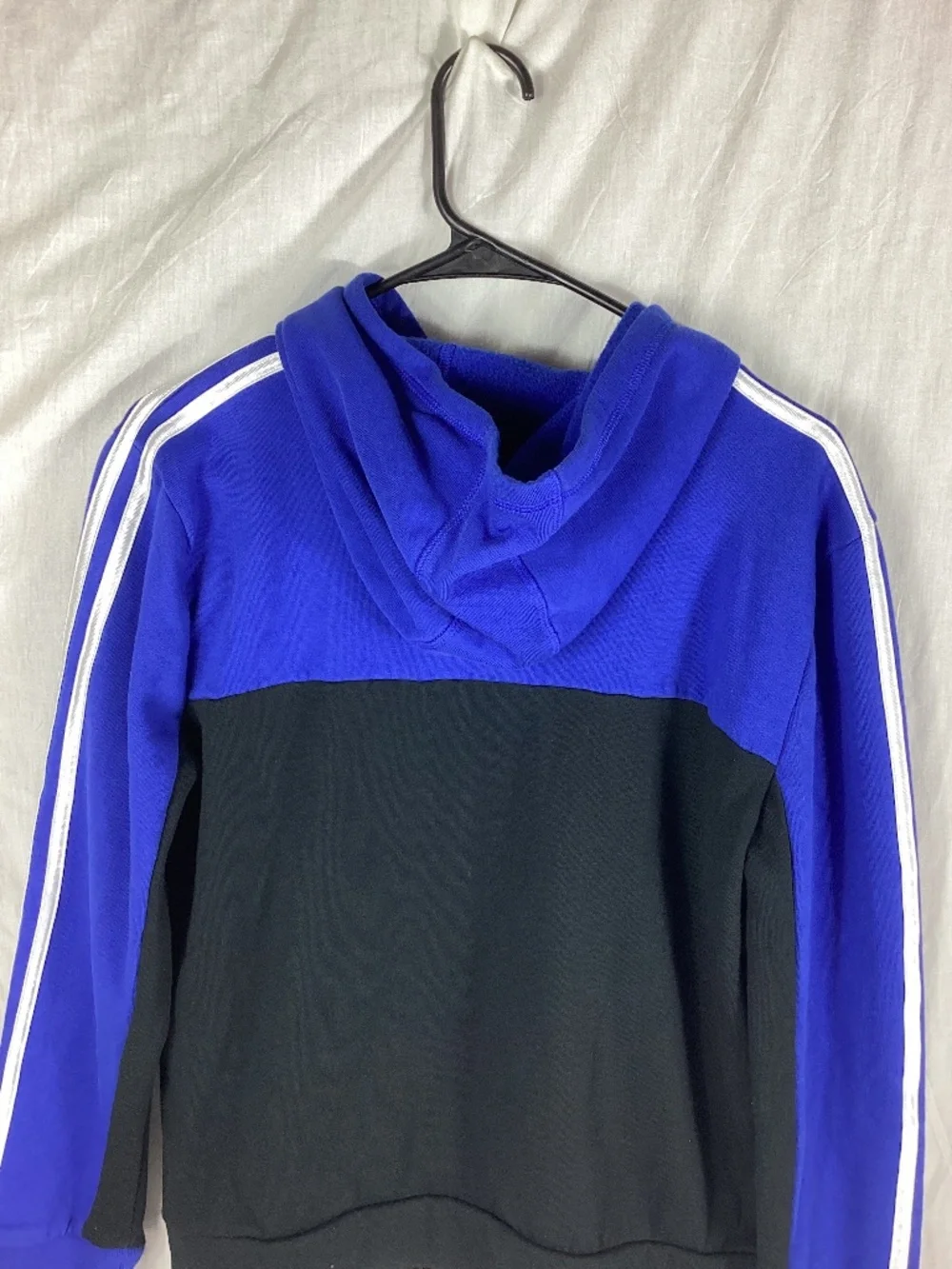 Adidas Boys Hooded Pullover Size Large 14/16 Blue Black Embroidered Logo